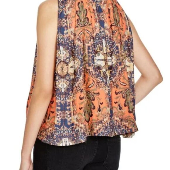 Free People Orange Darcy Super V Printed Blouse - Picture 3 of 11
